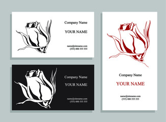 Business cards collection, abstract floral design. Vector illustration. Can be used as a visiting card for flower shops, for florists, for organizations of greenery works, as a separate trade mark.