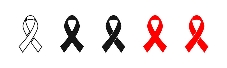 Stop AIDS, red ribbon set isolated icon in flat style. Vector illustration for medical