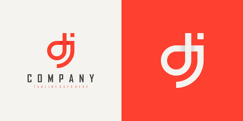 Abstract Initial Letter D and J Linked Logo. Red Linear Style isolated on Double Background. Usable for Business, Technology and Branding Logos. Flat Vector Logo Design Template Element. - obrazy, fototapety, plakaty