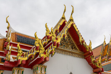 Close up on architecture of famous Wat Pho background, Bangkok, Thailand