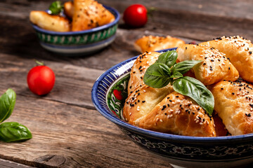 Samosa, samsa meat stuffed pies, oriental style. Uzbek national dish samosa