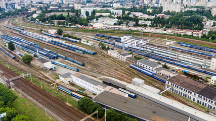 View of the city of Kiev, aerial view, road railway tracks