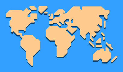 Extremely simplified world map with only 0, 90, and 45 deg lines used. Rounded edges. Simplification enables it to be used at a very small - almost icon - size.