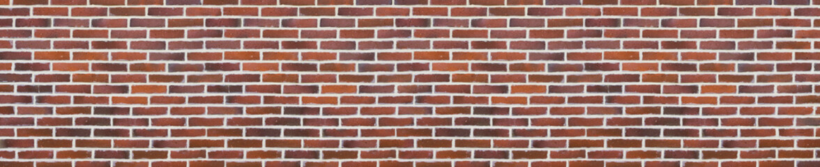 Red brick wall background, wide old brick wall banner, brickwork panorama