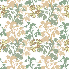 seamless background of hand-drawn abstract plants isolated on a colored background 