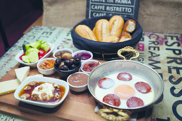 wide variety of breakfast in the restaurant.Sausage Fried Egg, sausage egg, egg omelet sausage