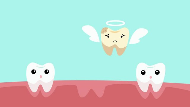 unhealthy caries tooth missing character. dental care concept.