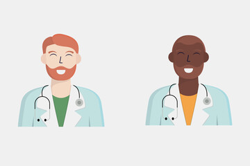 Male doctor. Men doctors. Doctors on white background. Icons doctors. Doctor's day. Hospital. Vector illustration doctors. Vector illustration nurses. Coronavirus.