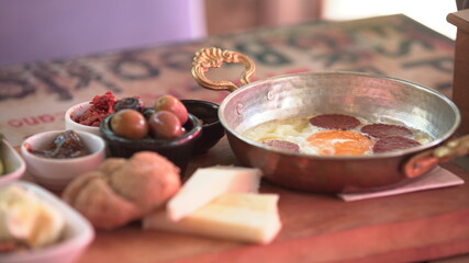 wide variety of breakfast in the restaurant.Sausage Fried Egg, sausage egg, egg omelet sausage