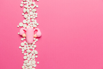 Fototapeta premium Treatment and prevention of the uterus. The concept of caring for the reproductive system of women, gynecology. Cartoon.