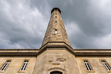 Island of Re, France, entrance of the Whale Lighthouse built in the year 1854, and the old tower, built in 1662, today a museum 