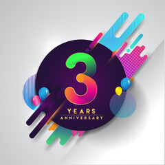 3rd years Anniversary logo with colorful abstract background, vector design template elements for invitation card and poster your birthday celebration.