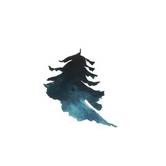 Blue spruce isolated on white background. Watercolor hand drawing illustration. Perfect for banner, winter decor, card, poster.