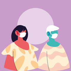 Fototapeta premium Old man and woman cartoon with mask vector design