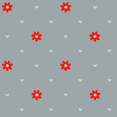 Seamless pattern with flowers and hearts in romantic vintage style. Stock vector illustration for web and printbackground, wallpaper, textile, scrapbooking and wrapping paper.