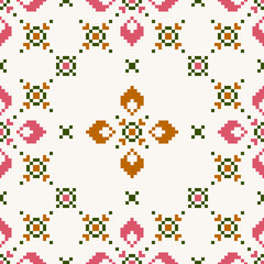 Seamless lace pattern with folkloric floral ornament in scandinavian retro style. Stock illustration for background, wallpaper, textile, scrapbooking, wrapping paper.