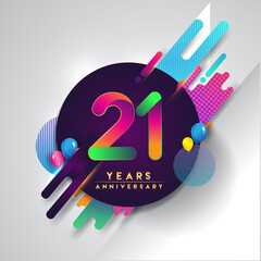 21st years Anniversary logo with colorful abstract background, vector design template elements for invitation card and poster your birthday celebration.
