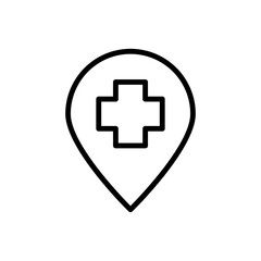 Location pin, medicine icon. Simple line, outline vector elements of firefighters icons for ui and ux, website or mobile application