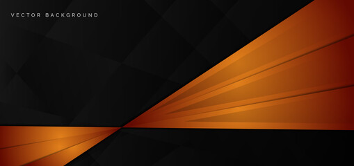 Template corporate banner of orange and black glossy diagonal stripes on black background.