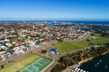 Fototapeta premium Aerial view of East Fremantle Town, Fremantle and Fremantle Harbour. Perth, WA, Australia