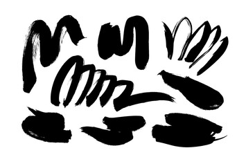 Black paint wavy brush strokes vector collection. Dirty curved lines and wavy brushstrokes.