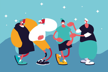 Urban men cartoons with masks casual cloth and stars vector design