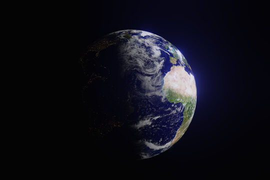 Planet earth from outer space with day and night which included light illuminate on night part of the earth, Elements of this image are furnished by NASA. (3D rendering)