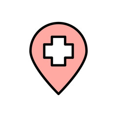 Location pin, medicine icon. Simple color with outline vector elements of firefighters icons for ui and ux, website or mobile application