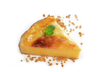 piece of flan isolated on white background