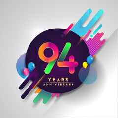 94th years Anniversary logo with colorful abstract background, vector design template elements for invitation card and poster your birthday celebration.