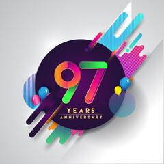 97th years Anniversary logo with colorful abstract background, vector design template elements for invitation card and poster your birthday celebration.