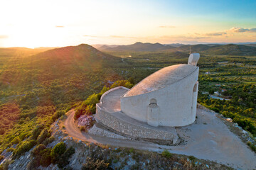 Okit hill church near town of Vodice aerial view,