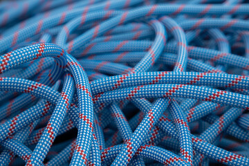 blue safety rope lies randomly