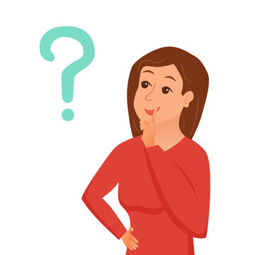 Thinking woman with speech bubble. Vector illustration of pretty face young girl