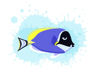 Marine life tropical colorful fish set illustration in cartoon.
