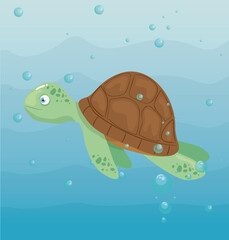 turtle animal marine in ocean, sea world dweller, cute underwater creature,habitat marine vector illustration design