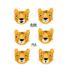 Cute leopard, vector character set.