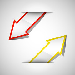 Arrow banners set. Direct shape. 3d Abstract Background. Business infographic presentation diagram. Section compare service. Up and down trend. Paper index. Exact pointer