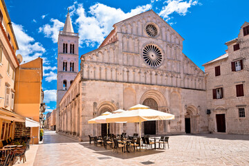 Zadar. Historic cathedral square in Zadar street view, Dalmatia region of Croatia.