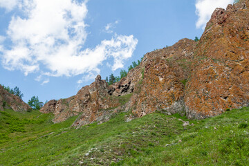 Beautiful view of the rocky mountains, Krasnoyarsk, Torgashinsky ridge, rock 