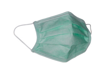 Green mask for medical use, white background, mask for wear to prevent germs