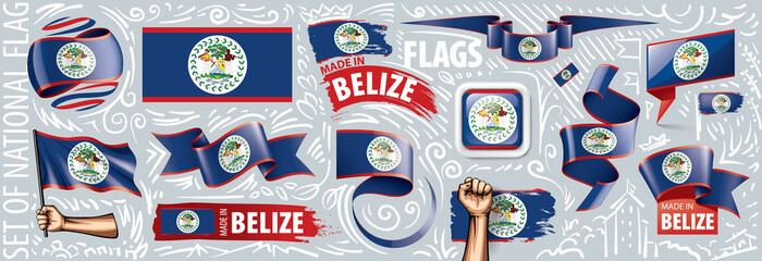Vector set of the national flag of Belize in various creative designs