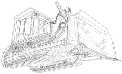 Large bulldozer. Vector Wire-frame isolated excavator on background. Vector rendering of 3d.