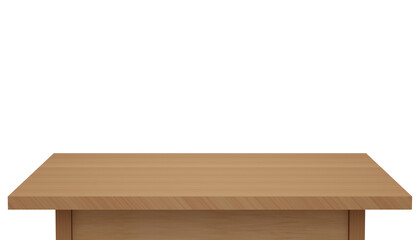 Empty old wooden table top isolated on white background with clipping path, of free space for your copy and branding. Use as products display montage. Vintage style concept  present, 3d illustration