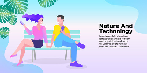 People in free internet zone using mobile gadgets. group of people with different poses. Vector illustration in flat style.