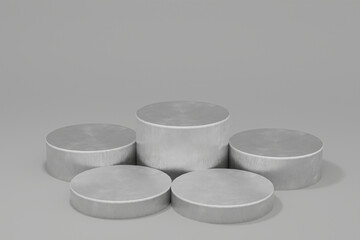 steel podiums on grey background. Abstract minimal scene with geometrical. Modern pedestal show cosmetic products presentation. Mock up design empty space. studio platform template. 3d render