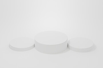 Cylinder podiums on white background. Abstract minimal scene with geometrical. Modern pedestal show cosmetic products presentation. Mock up design empty space. studio platform template. 3d render