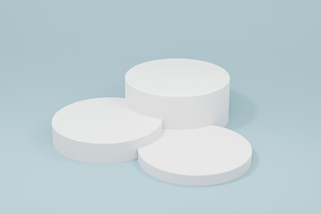 Cylinder podiums on blue background. Abstract minimal scene with geometrical. Modern pedestal show cosmetic products presentation. Mock up design empty space. studio platform template. 3d render