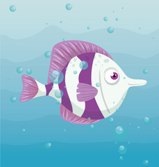 cute fish animal marine in ocean, seaworld dweller, underwater creature,habitat marine concept vector illustration design