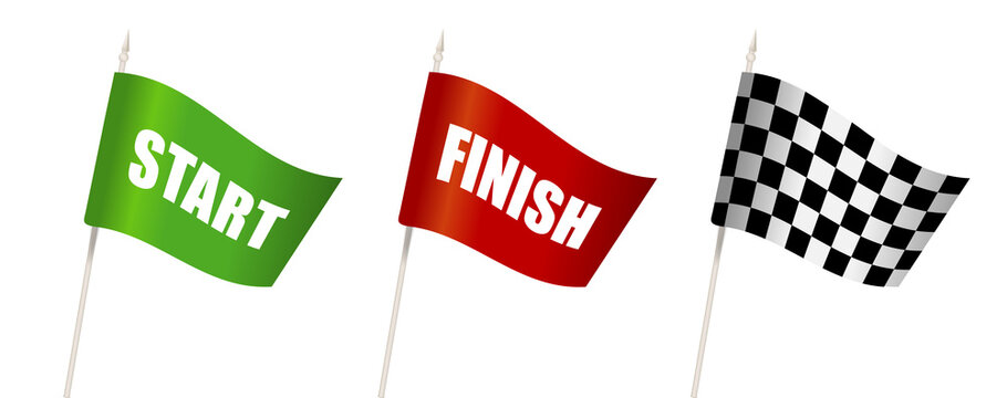 Flag Start chess patter. Flag finish for the competition. streamers of Start and Finish in flat style. 3 different colors of a finish and start line. vector illustration isolated on white.
